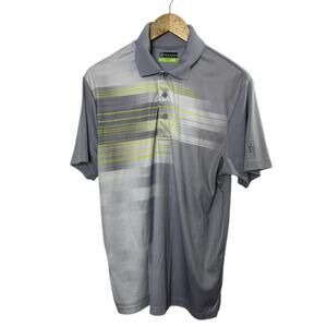 PGA Tour PRO Series Gray & Yellow Stripe Short Sleeve Polo Shirt Men's Medium